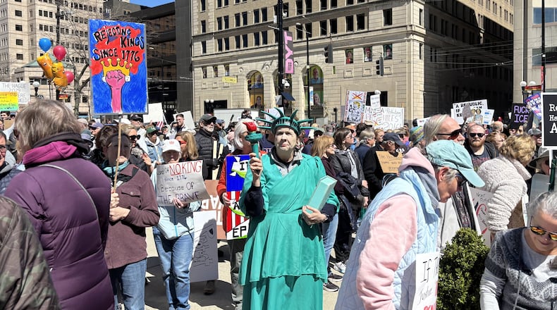 Thousands attended a No Kings protest at Courthouse Square in Dayton Saturday, March 28, 2026. JESSICA OROZCO/STAFF