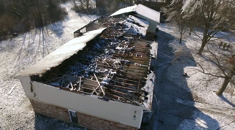 A fire destroyed an apartment building on Taywood Road and displaced 24 family units Sunday night, according to Clayton fire officials. TY GREENLEES / STAFF