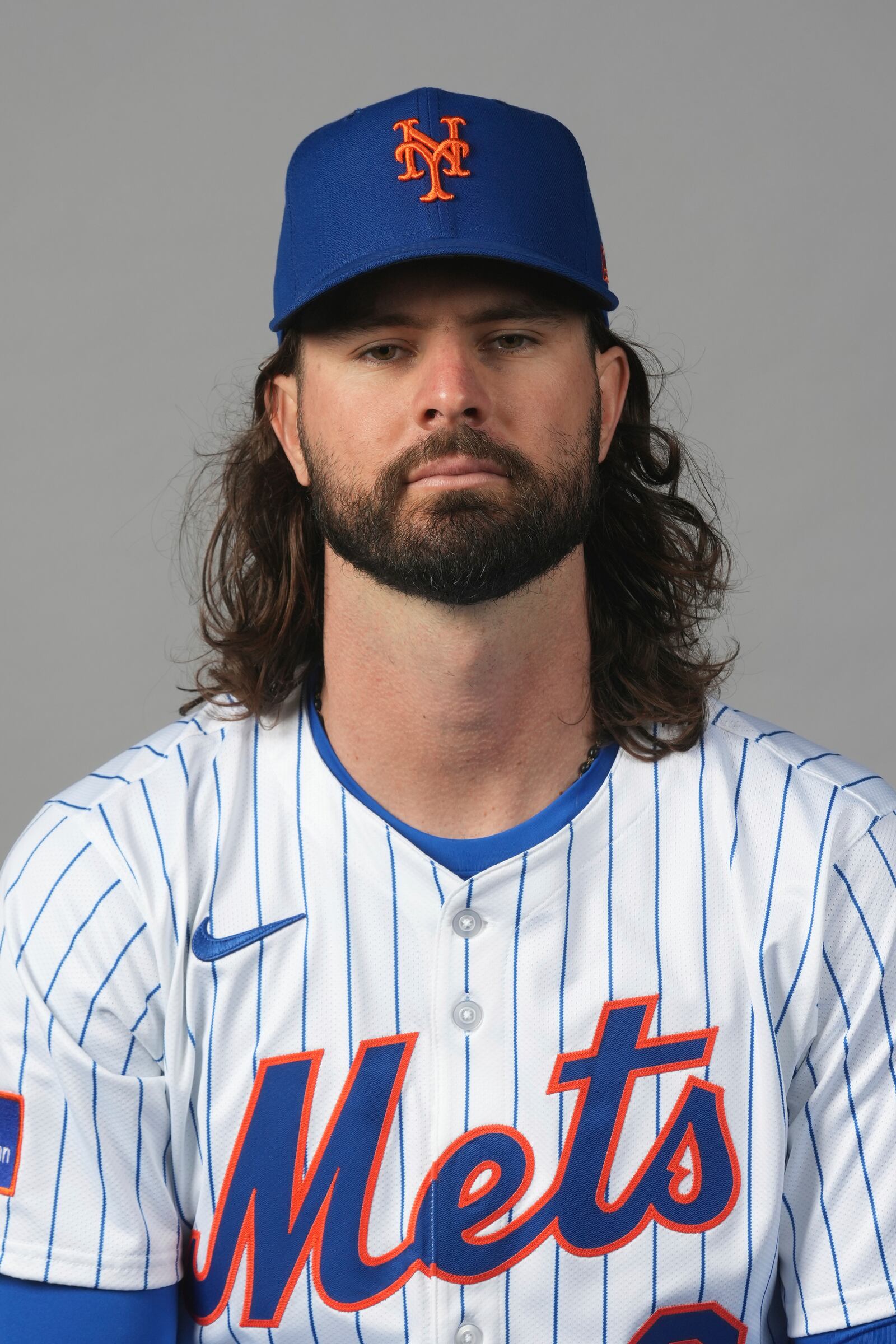 This is a 2025 photo of Jesse Winker of the New York Mets baseball team Thursday, Feb. 20, 2025, in Port St. Lucie, Fla. This image reflects the Mets active roster as of Feb. 20, 2025, when the photo was taken. (AP Photo/Marta Lavandier)