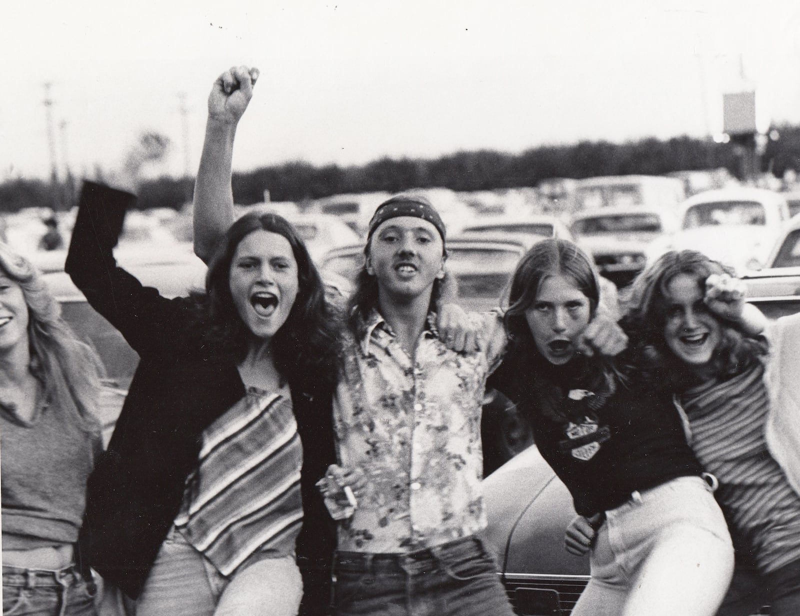 Friends gather outside of Hara Arena before a 1980 AC/DC concert. DAYTON DAILY NEWS ARCHIVE