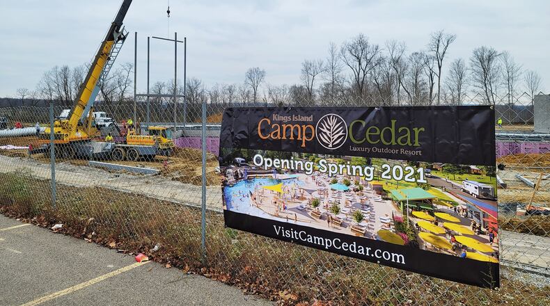 Construction continues at Kings Island Camp Cedar luxury outdoor resort Tuesday, Dec. 8, 2020. The resort is scheduled to open in Spring of 2021. NICK GRAHAM / STAFF