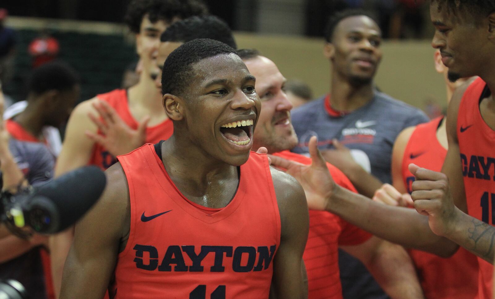 Dayton's Malachi Smith reacts as he's named the MVP of the tournament after a victory against Belmont on Sunday, Nov. 28, 2021, in the championship game of the ESPN Events Invitational at HP Fieldhouse in Kissimmee, Fla. David Jablonski/Staff