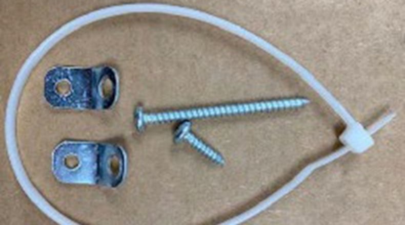 The plastic zip tie used with the recalled furniture anti-tip kits can become brittle or break, which can allow a clothing storage unit that is anchored to the wall to detach during a furniture tip-over event, posing a tip-over and entrapment hazard that can result in death or serious injuries to children. CONTRIBUTED