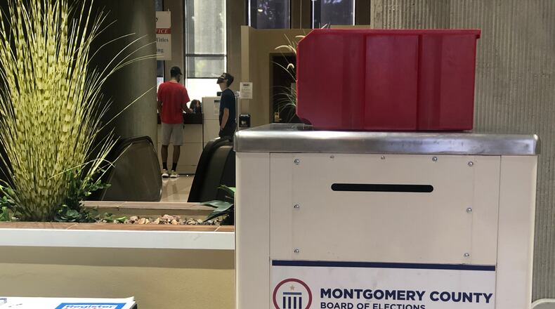 Montgomery County has an absentee ballot box inside the administration building downtown and one outside, on the west side of the building. CORNELIUS FROLIK / STAFF