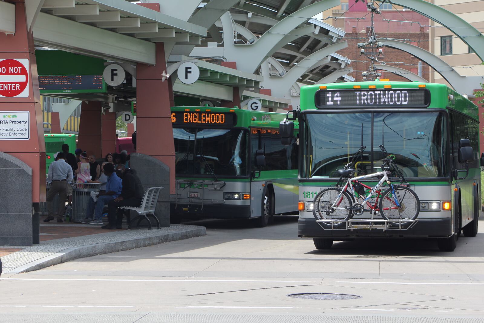 Buses at the Greater Dayton RTA hub in downtown Dayton on Wednesday. CORNELIUS FROLIK / STAFF