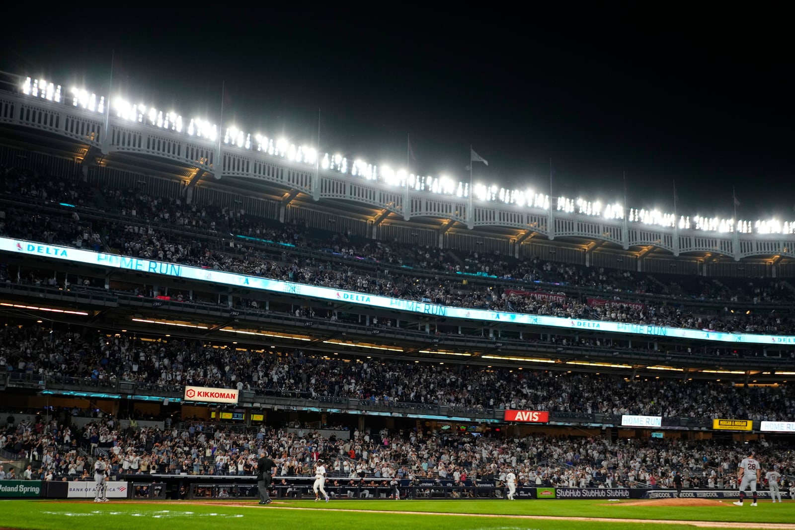 Cleveland Guardians pitcher Tanner Bibee (28) reacts as New York Yankees' Jazz Chisholm Jr. runs the bases after hitting a home run during the seventh inning of a baseball game, Tuesday, June 3, 2025, in New York. (AP Photo/Frank Franklin II)