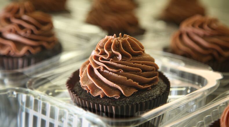 Gluten free and vegan Dutch chocolate cupcakes from Purely Sweet Bakery. The specialty bakery makes gluten free, vegan, paleo and keto baked goods and products. LISA POWELL / STAFF