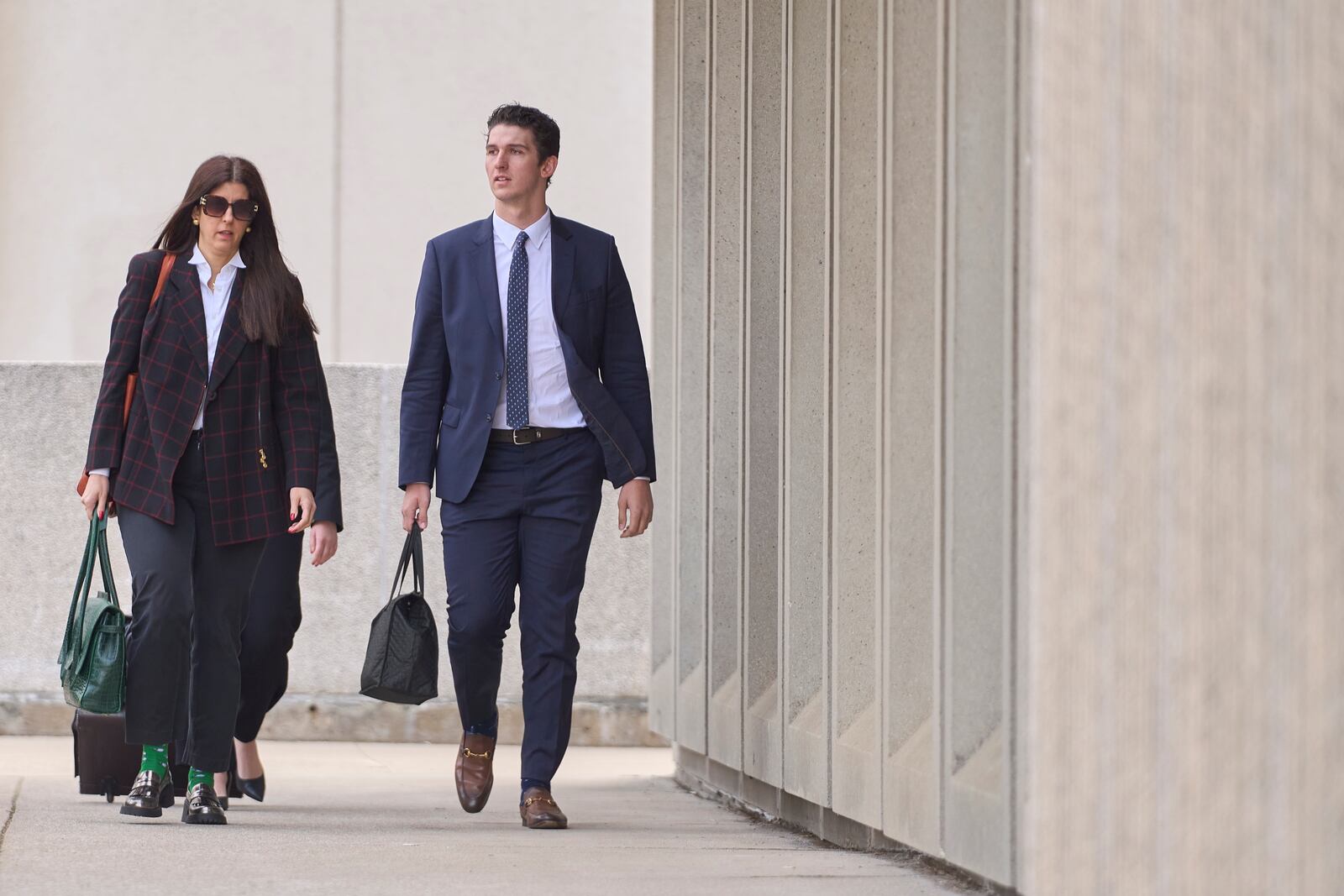 Cal Foote, one of five hockey players charged with sexual assault, arrives at the courthouse in London, Ontario, Thursday, May 8, 2025. (Geoff Robins/The Canadian Press via AP)