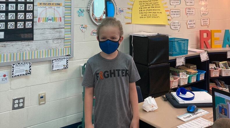 Keegan Atkins, a third-grader at Dennis Elementary School who has battling Acute Lymphoblastic Leukemia (ALL), recently received a message of support from NASCAR driver Joey Logano. CONTRIBUTED/SPRINGBORO SCHOOLS
