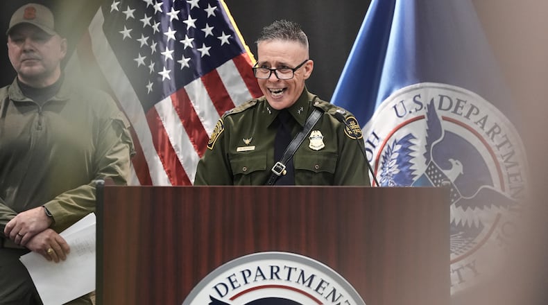 U.S. Border Patrol Cmdr. Gregory Bovino speaks during a news conference Tuesday, Jan. 20, 2026, in Minneapolis. (AP Photo/Angelina Katsanis)