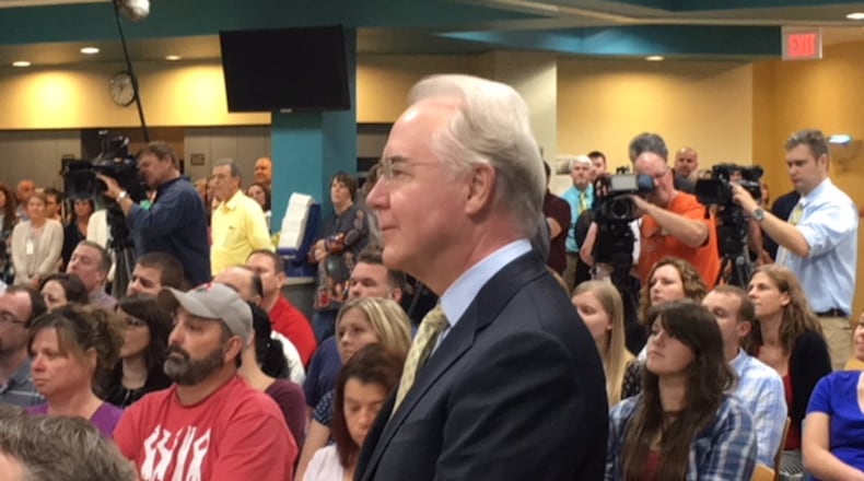 Former Health and Human Services Secretary Tom Price, who resigned in September, visited the Alkermes pharmaceutical factory on April 26, 2017 to promote the Trump administration’s opioid agenda. The company produces the opioid treatment drug Vivitrol near the Wilmington Air Park. WILL GARBE / STAFF