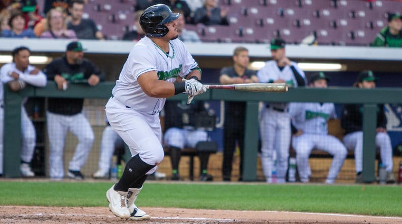 Ruben Ibarra watches a line-drive single this past Wednesday at Day Air Ballpark. Ibarra has been called up to AA Chattanooga. Jeff Gilbert/CONTRIBUTED