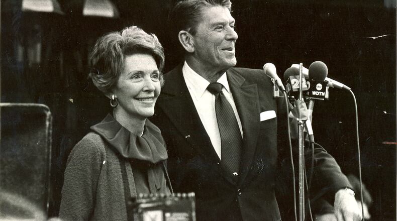 Ronald and Nancy Reagan during a campaign stop at the Daytonian Hotel on May 28, 1980
