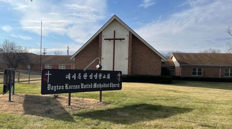 Vandals targeted the Korean United Methodist Church in Kettering on Sunday, Dec. 22, 2024, breaking windows and doors. JEN BALDUF/STAFF