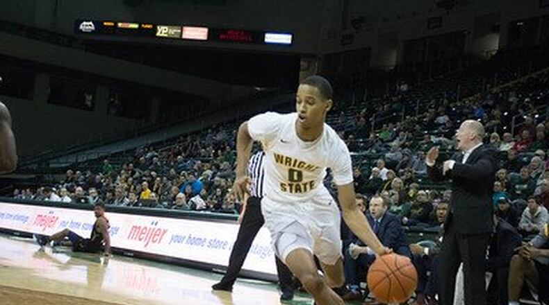 Wright State’s Jaylon Hall pushes the ball up the floor against Kent State on Saturday. ALLISON RODRIGUEZ / CONTRIBUTED