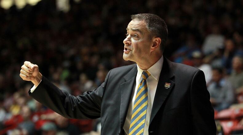 ALBUQUERQUE, NM - MARCH 15: head coach Scott Nagy of the South Dakota State Jackrabbits gestures from the sidelines during the first half against the Baylor Bears during the second round of the 2012 NCAA Men’s Basketball Tournament at The Pit on March 15, 2012 in Albuquerque, New Mexico. (Photo by Ronald Martinez/Getty Images)