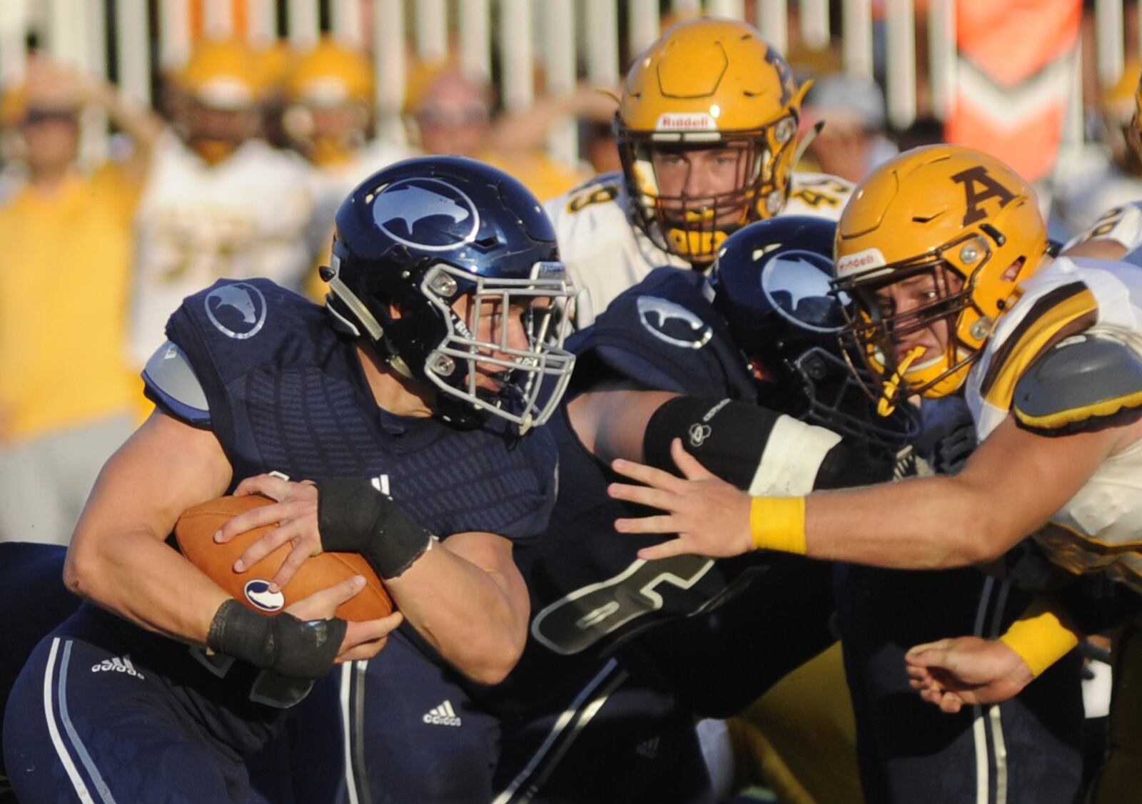 Fairmont’s Jesse Deglow scored the winning touchdown with 14 seconds left. Fairmont defeated visiting Alter 12-6 in a Week 1 high school football opener on Thu., Aug. 23, 2018. MARC PENDLETON / STAFF