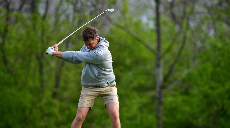 Wright State's Mikkel Mathiesen hits a tee shot during the Wright State Invitational at Heatherwoode Golf Course in Springboro earlier this season. Joe Craven/Wright State Athletics