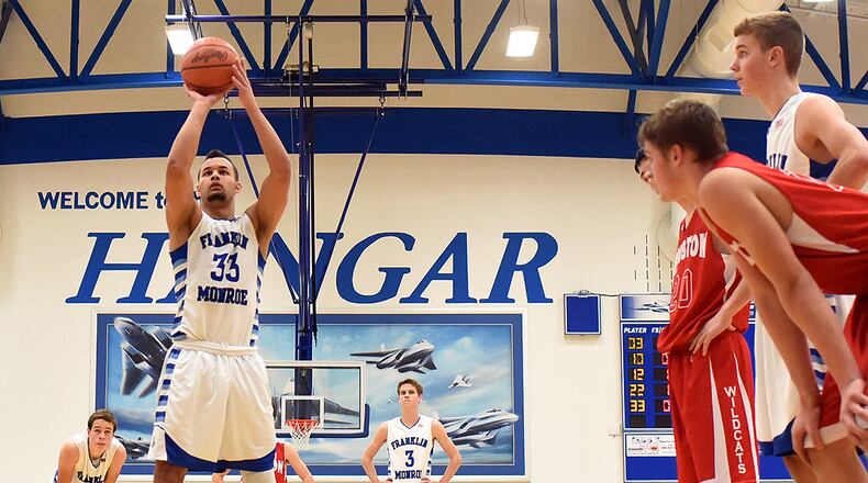 Franklin Monroe senior Ethan Conley shoots a free throw. DALE BARGER / CONTRIBUTED
