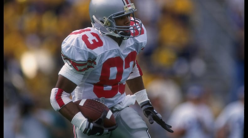 18 Sep 1995:  Wide receiver Terry Glenn of the Ohio State Buckeyes runs during a game against the Pittsburgh Panthers at Pitt Stadium in Pittsburgh, Pennsylvania.  Ohio State won the game, 63-28. Mandatory Credit: Rick Stewart  /Allsport