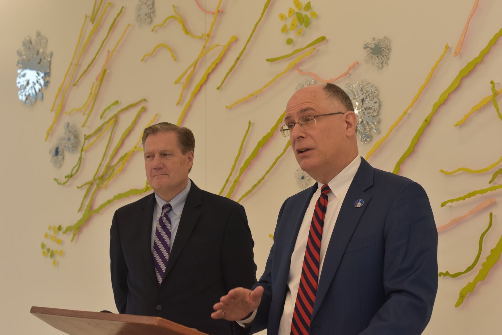 University of Dayton President Eric Spina and U.S. Rep. Mike Turner, R-Dayton, announced on Thursday, March 20, that a dozen panel discussions will be held at the Roger Glass Center for the Arts to coincide with the NATO Parliamentary Assembly that's coming to town in about 60 days. CORNELIUS FROLIK / STAFF