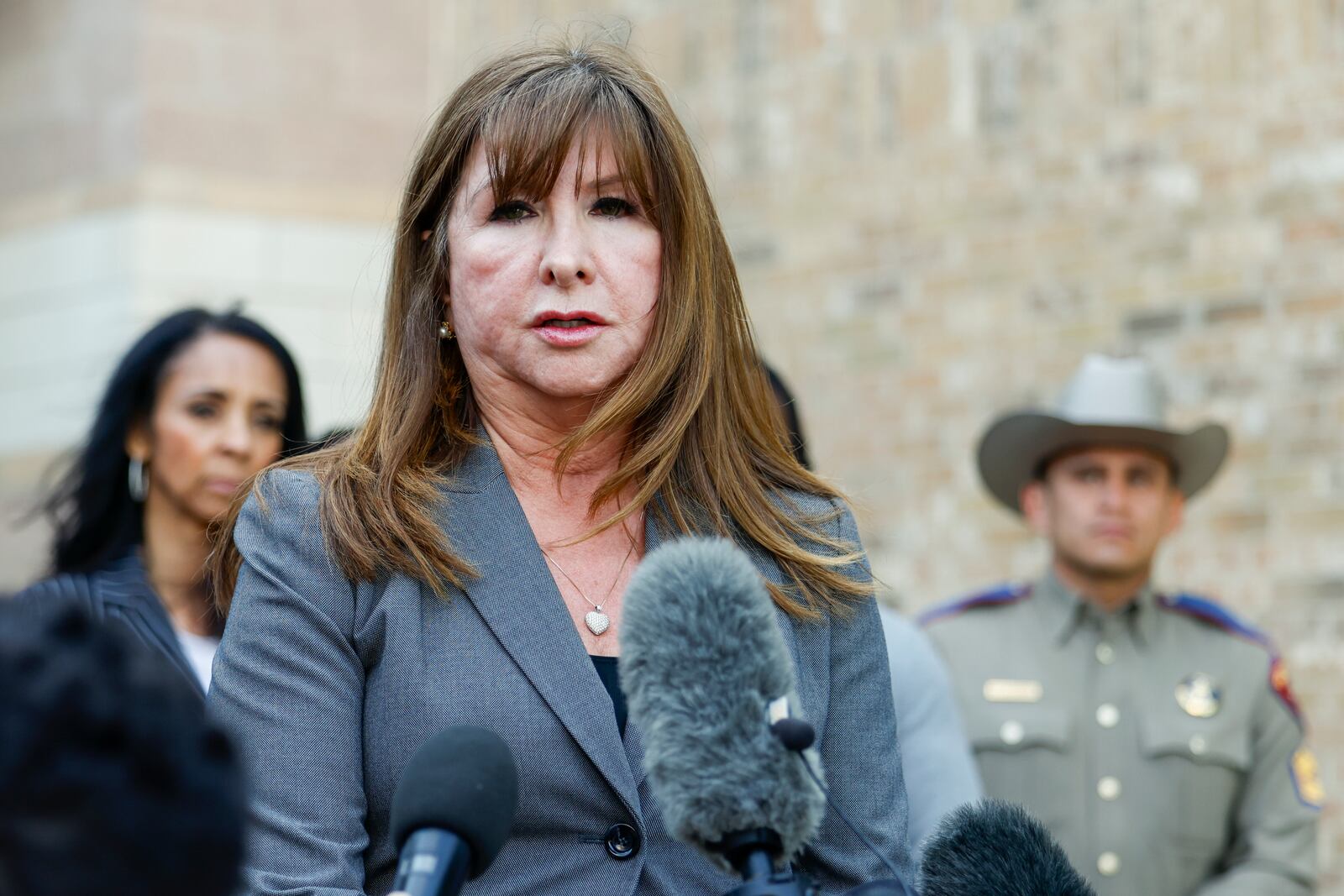 Dallas ISD Superintendent Stephanie Elizalde speaks during a news conference after a shooting at Wilmer-Hutchins High School, Tuesday, April 15, 2025, in Dallas. (Elías Valverde II/The Dallas Morning News via AP)