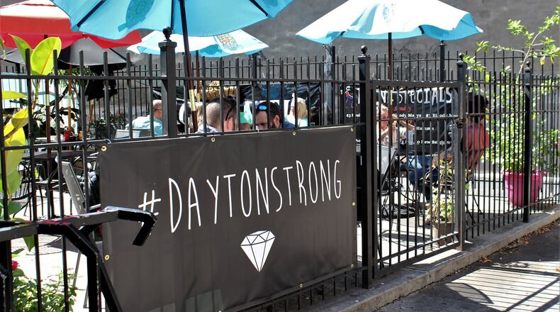 Patrons enjoy lunch on the patio of Blind Bob’s on September 5, 2019. STAFF/BONNIE MEIBERS