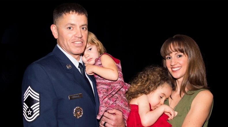 Chief Master Sgt. Jason Shaffer, 88th Air Base Wing command chief, and his family have tackled significant adversity in recent years. Their daughter, Teagan, was born with a congenital diaphragmatic hernia and then contracted a life-threatening respiratory virus. CONTRIBUTED PHOTO