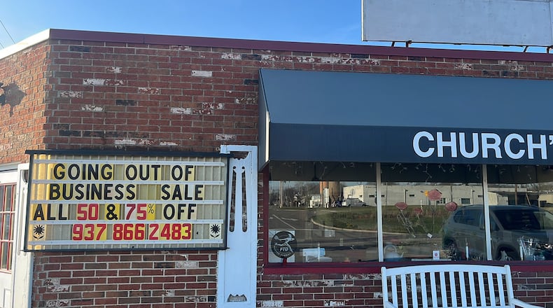 Church’s Flower Shop in Miamisburg is going out of business Tuesday, Dec. 31. The business is offering 50% to 75% off of all its merchandise. SARAH CAVENDER/STAFF