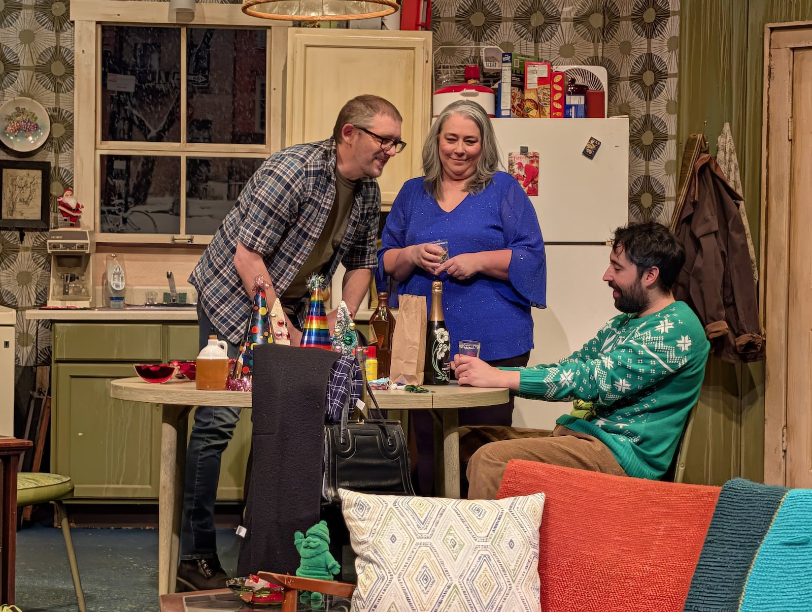 Left to right: Jim Hagan (Lou D'Marco), Kerry Simpson (Edna Miles) and Frank Maranje (Tom Hanratty) in Dayton Theatre Guild's production of "Light Sensitive." Photo by Rick Flynn
