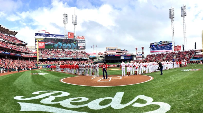 Reds against Nationals on Friday, March 30, 2018, at Great American Ball Park in Cincinnati. David Jablonski/Staff