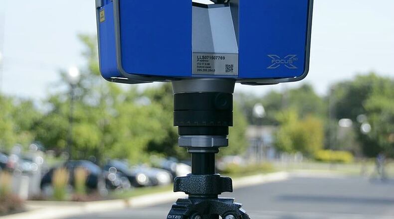 The city of Fairfield has invested drug forfeiture money in new technology that helps improve efficiencies in police work. Pictured is the city’s 3-D laser scanner that takes interactive images of crime scenes and serious accident scenes. MICHAEL D. PITMAN/STAFF