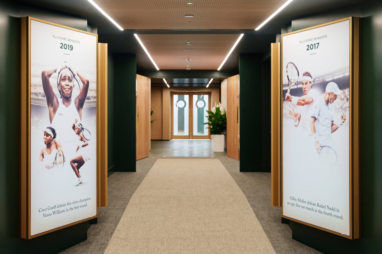 A view of the No. 1 Court player walk-on entrance at the All England Lawn Tennis Club in Wimbledon, London, Wednesday July 2, 2025. (AELTC/Ben Queenborough via AP)