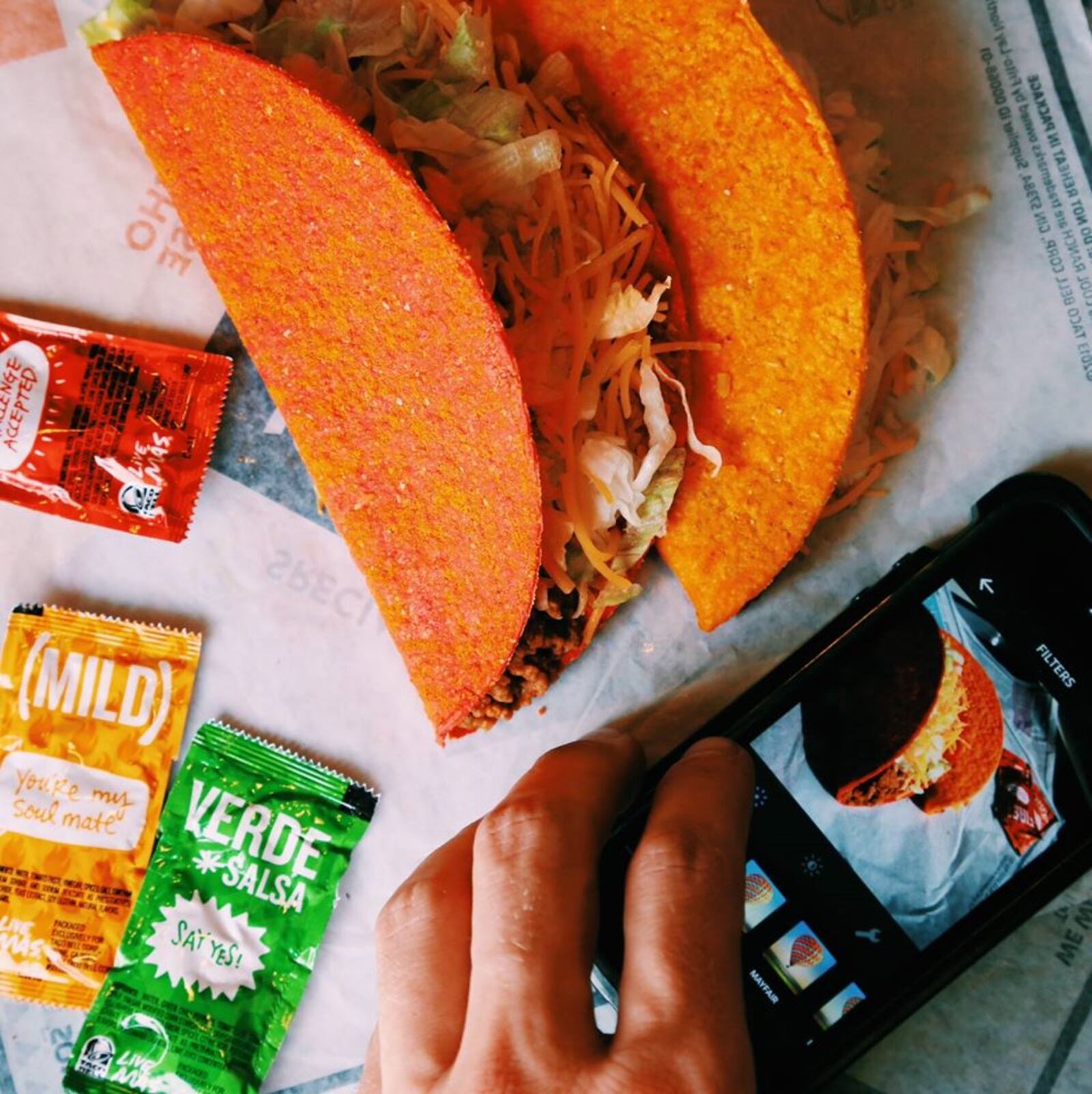 A Taco Bell Doritos Locos Taco. Photo from Taco Bell Facebook page