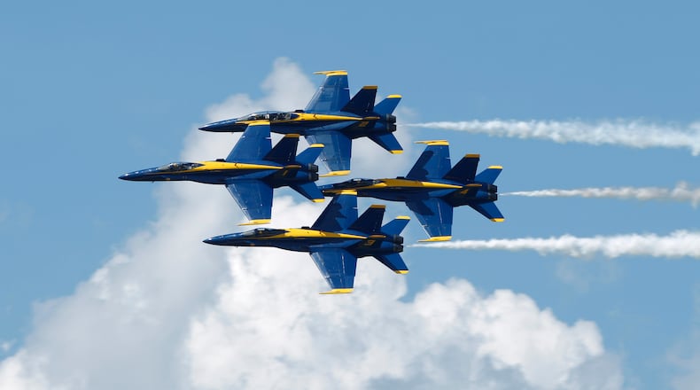 Diamond formation of the U.S. Navy Blue Angels at June’s Vectren Dayton Air Show. TY GREENLEES / STAFF