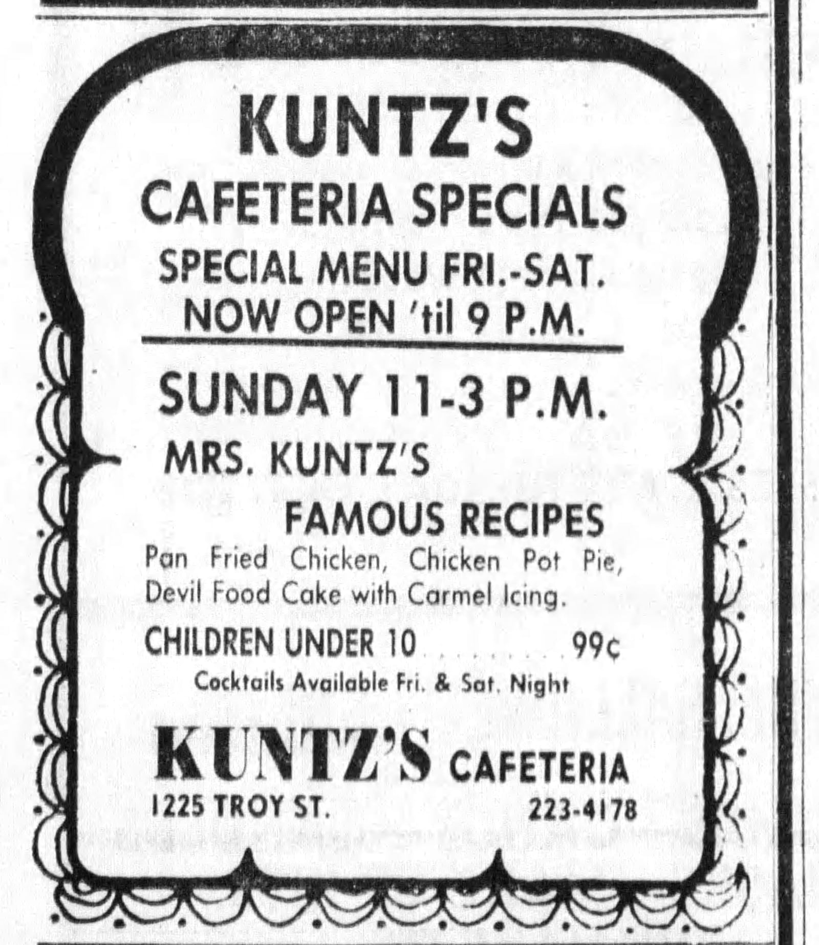 Kuntz's Cafeteria advertisement from 1975. DAYTON DAILY NEWS ARCHIVES