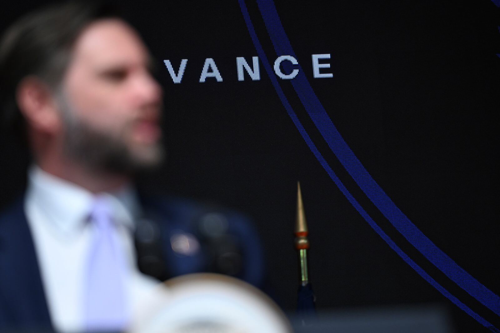 U.S. Vice President JD Vance delivers remarks at the Rajasthan International Centre in Jaipur, India, Tuesday, April 22, 2025. (Kenny Holston/The New York Times via AP, Pool)