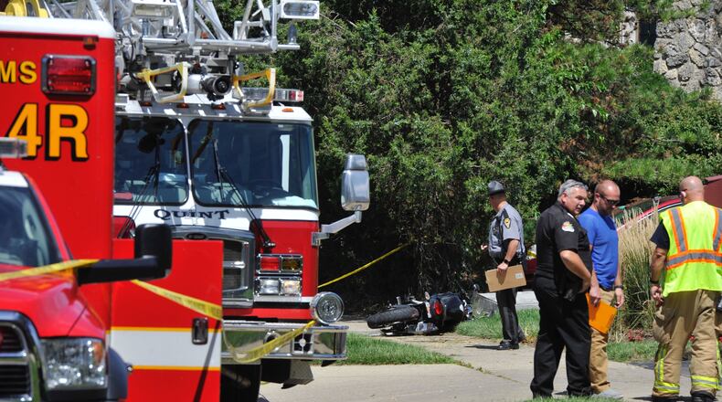 A motorcyclist was killed in a crash Thursday afternoon on Zink Road near Eagle Highlands Drive in Fairborn. MARSHALL GORBY/STAFF