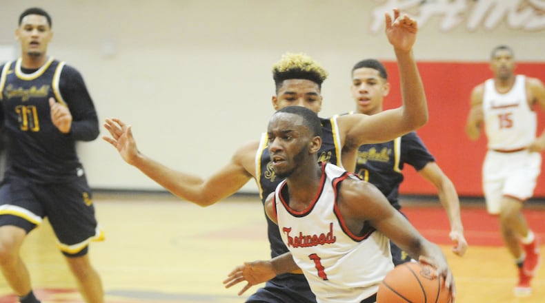 Trotwood’s Amari Davis. Trotwood-Madison defeated visiting Springfield 79-72 in a boys high school basketball game on Friday, Feb. 16, 2018. MARC PENDLETON / STAFF