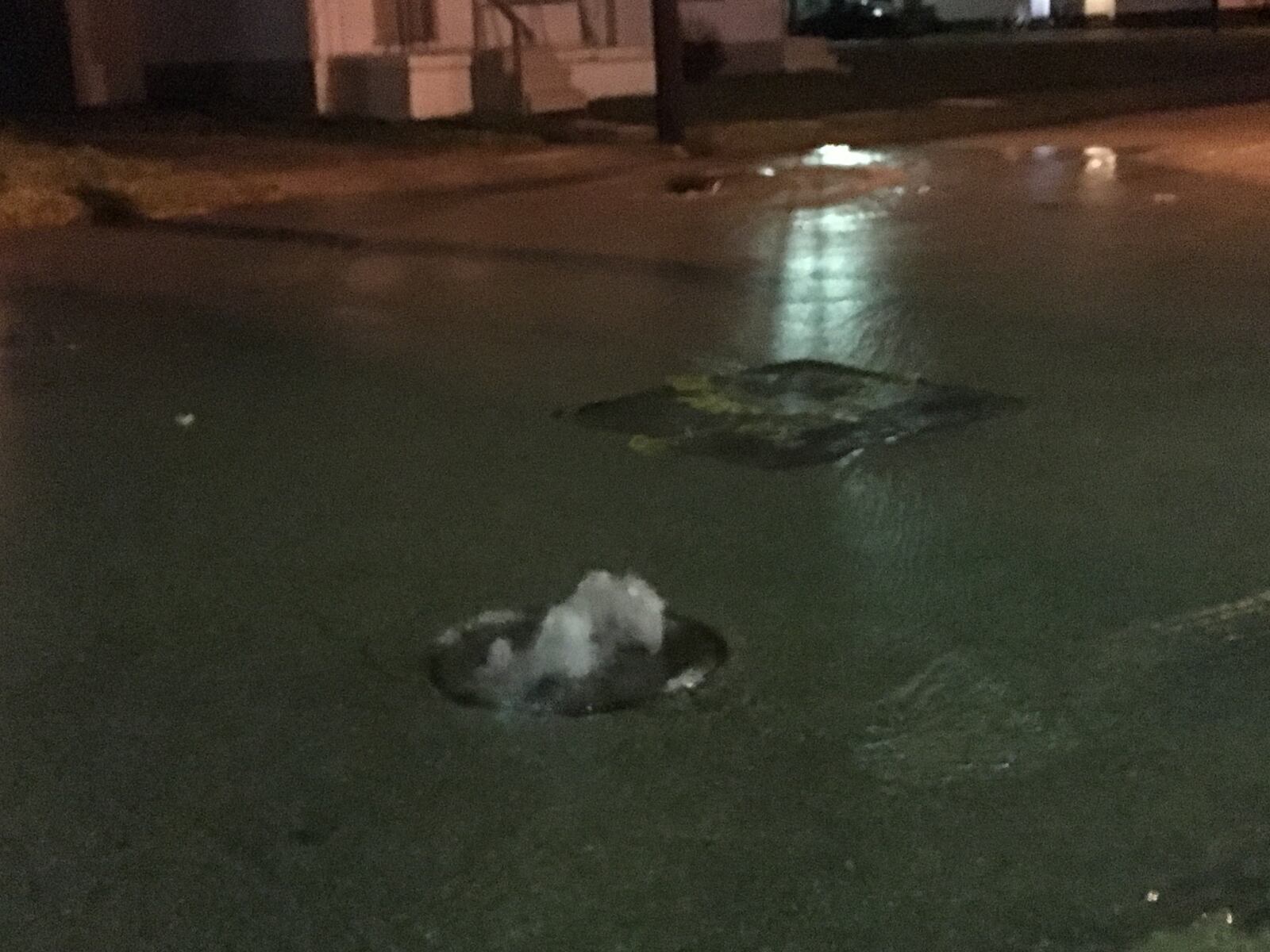 Water pushing out of man holes between Xenia Avenue and Pritz Avenue in Dayton Sunday morning.