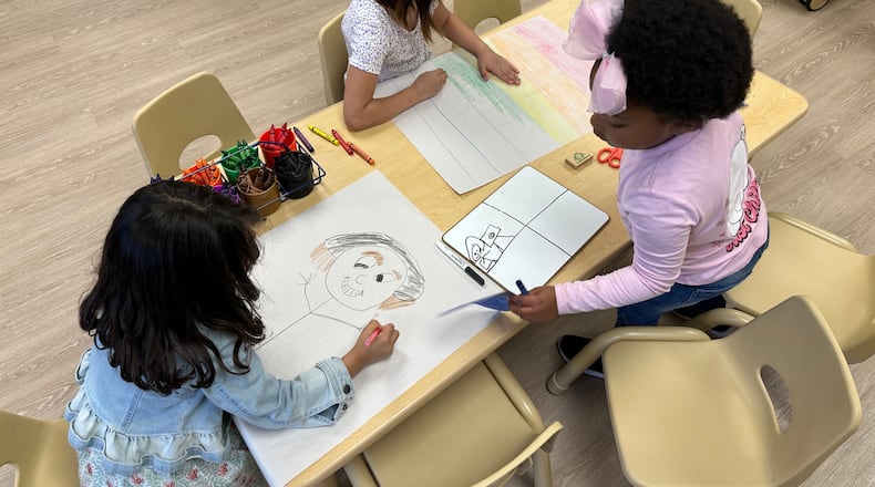 FILE - Children draw in one of the classrooms at the Children's Promise Centers child care center in Albuquerque, N.M., April 5, 2024. (AP Photo/Susan Montoya Bryan, File)
