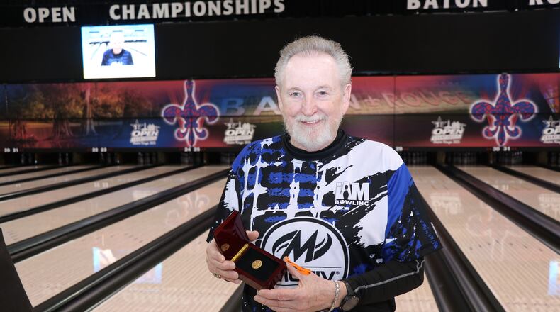 Dayton bowler Bob Kelly was recognized at the Raising Cane's River Center in Louisiana for competing in his 50th USBC Open Championship - CONTRIBUTED