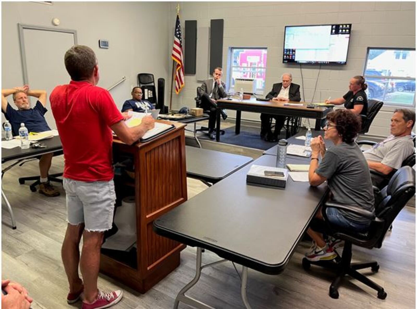 Harveysburg Village Council hears a report during its meeting on Monday, Sept. 11, 2023. At that meeting, council adopted a new building permit fee schedule that goes into effect on Oct. 11, 2023.  FILE PHOTO