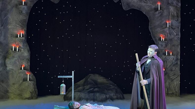 Matthew Wade (Erik/Phantom) and Lily Autumn Page (Christine) in La Comedia Dinner Theatre's production of "Phantom." PHOTO BY JUSTIN WALTON