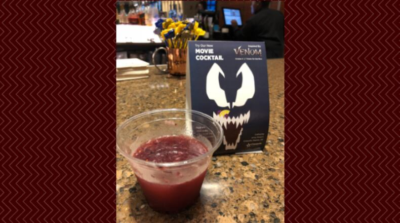 This "Venom" inspired cocktail was concocted here in Dayton by Cinepolis bartender Jenny Wagers. Featuring citron vodka, agave nectar, and muddled blackberries, this drink packs a ton of flavor and is the official signature cocktail for the film at every Cinépolis location in the United States. CONTRIBUTED