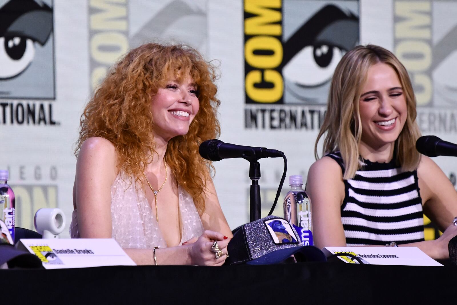 Natasha Lyonne, left, and Maria Bakalova attend a panel for "The Bad Guys 2" during Comic-Con International on Saturday, July 26, 2025, in San Diego. (Photo by Richard Shotwell/Invision/AP)