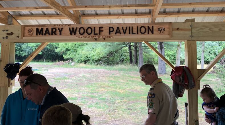 The Mary Woolf Pavilion, named for a late scouting supporter who had a vision for recently completed upgrades at Camp Hugh Taylor Birch’s aquatic center, was dedicated on Saturday, June 27. Photo by Brett Turner