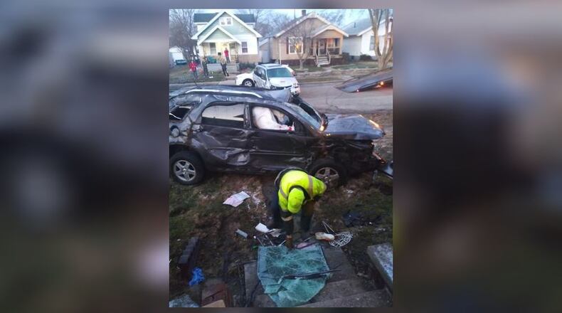 Teen boys were seriously injured Tuesday morning in a crash in the 400 block of Auburn Street in Middletown. The vehicle that was allegedly stolen from Trenton ended up in the yard of a resident. Alex Auvi/Facebook