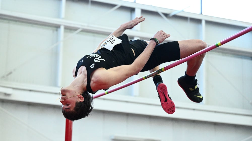 Wright State University freshman Thomas Cook leaps over the bar during the men's high jump at the Horizon League Indoor Track and Field Championships on Sunday, March 1 at Youngstown State University. WRIGHT STATE ATHLETICS / CONTRIBUTED PHOTO