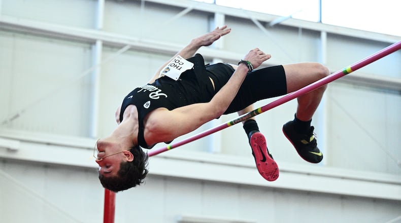 Wright State University freshman Thomas Cook leaps over the bar during the men's high jump at the Horizon League Indoor Track and Field Championships on Sunday, March 1 at Youngstown State University. WRIGHT STATE ATHLETICS / CONTRIBUTED PHOTO